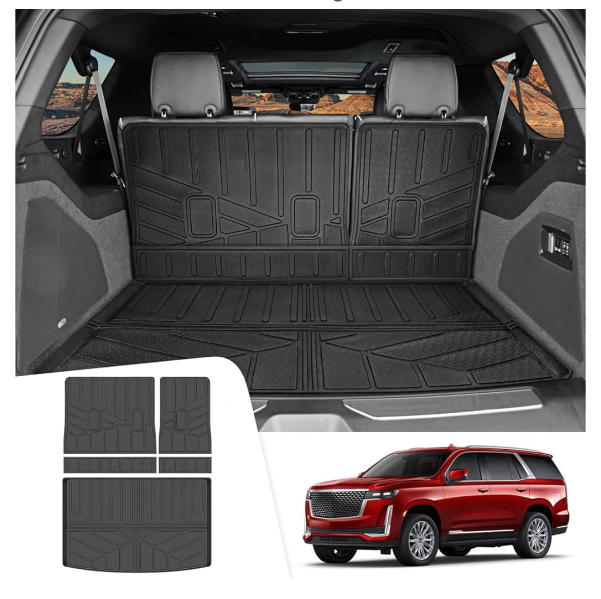 Cargo Liners Fit for 2021-2023 Cadillac Escalade ESV 7 Passenger Cargo Mat TPE Trunk Mat Seat Back Covers