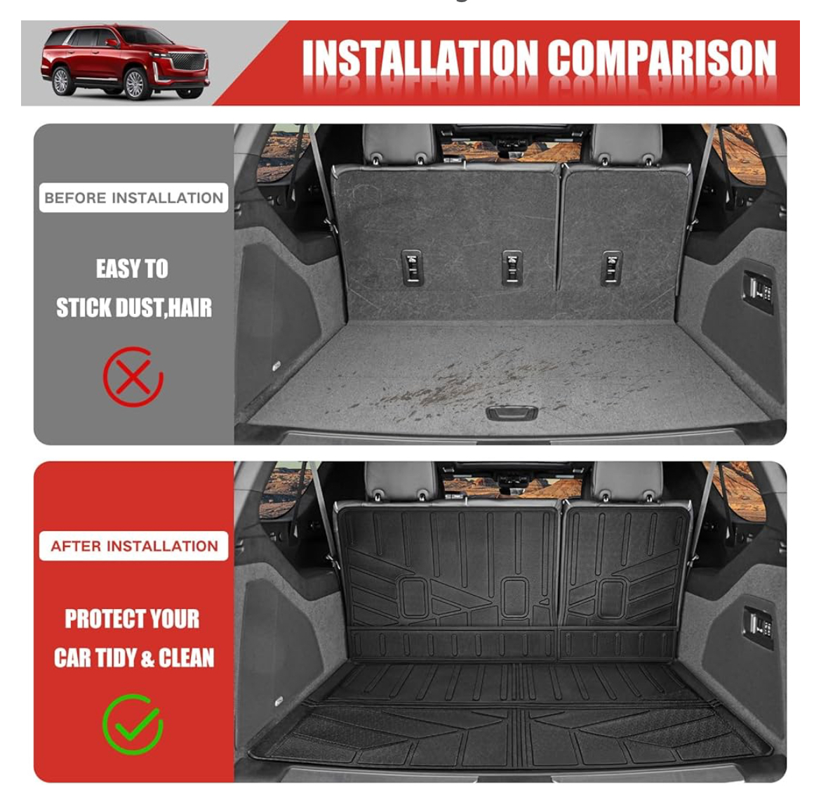 Cargo Liners Fit for 2021-2023 Cadillac Escalade ESV 7 Passenger Cargo Mat TPE Trunk Mat Seat Back Covers - Image 2