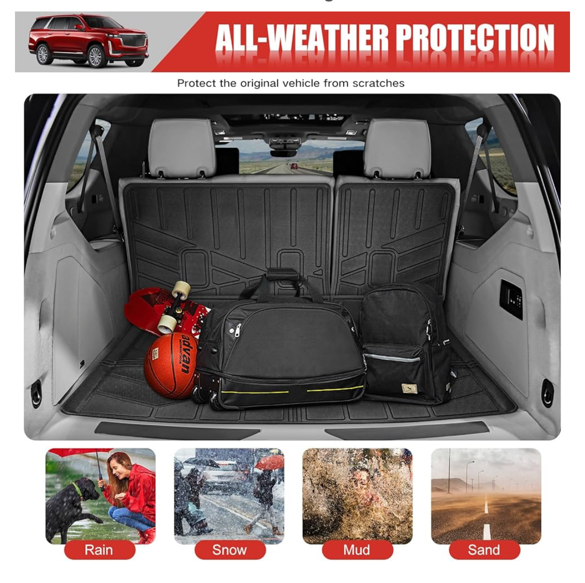 Cargo Liners Fit for 2021-2023 Cadillac Escalade ESV 7 Passenger Cargo Mat TPE Trunk Mat Seat Back Covers - Image 4