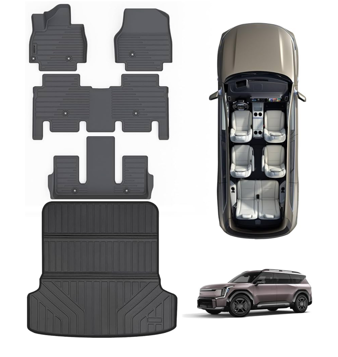 Floor Mats & Large Trunk Mat for 2024 KIA 6 Seaters - Image 2