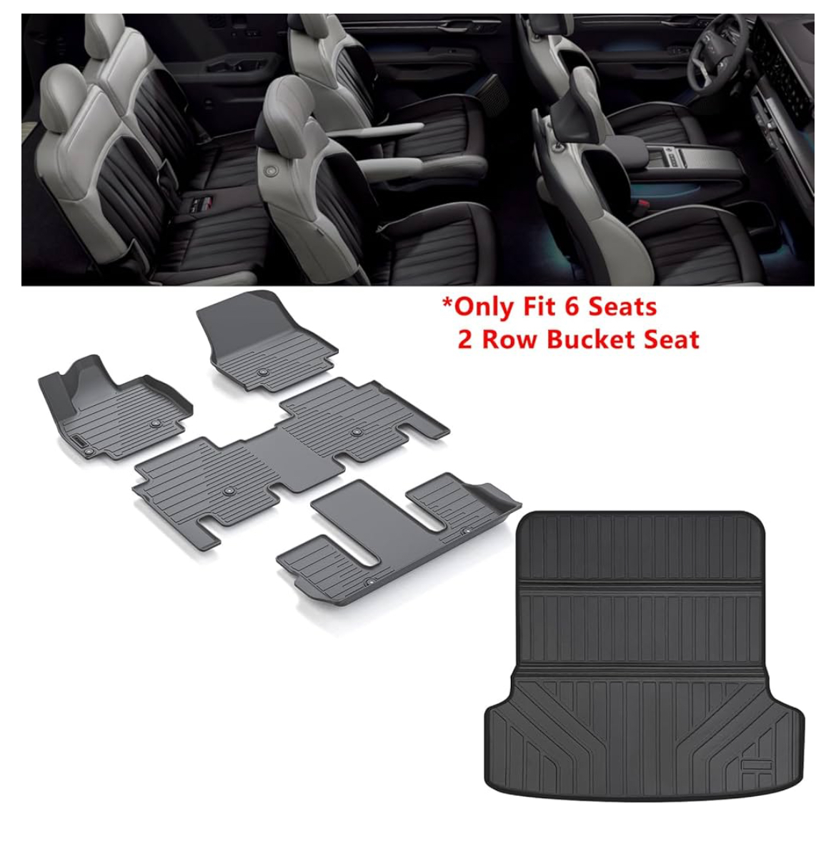 Floor Mats & Large Trunk Mat for 2024 KIA 6 Seaters - Image 3